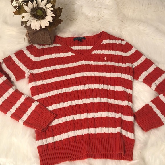 Ralph Lauren Sweaters - 🌲Ralph Lauren orange and white striped sweater